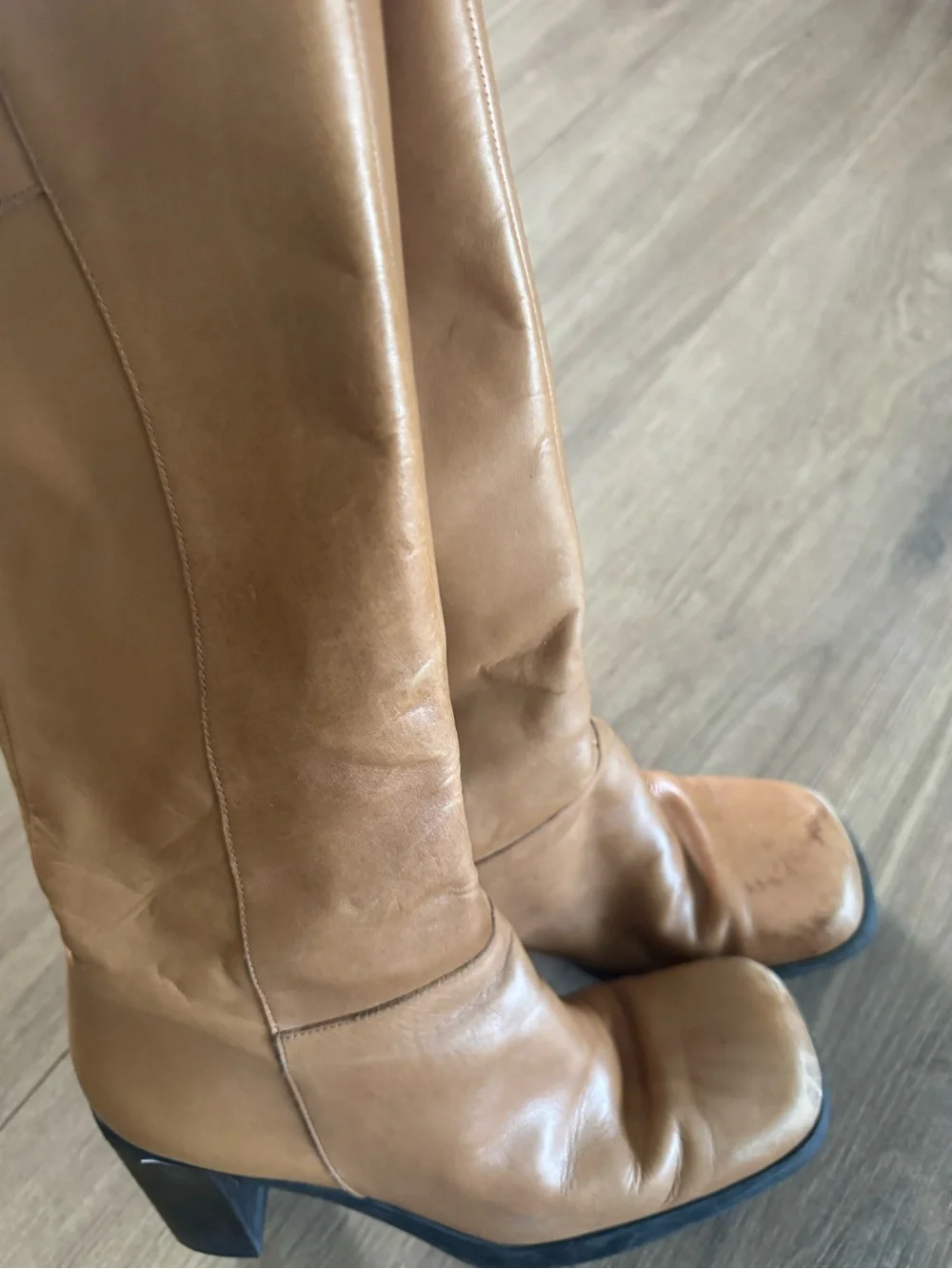 Tommy Hilfiger Camel/Tan Leather Over-the-Knee Block Heel Boots